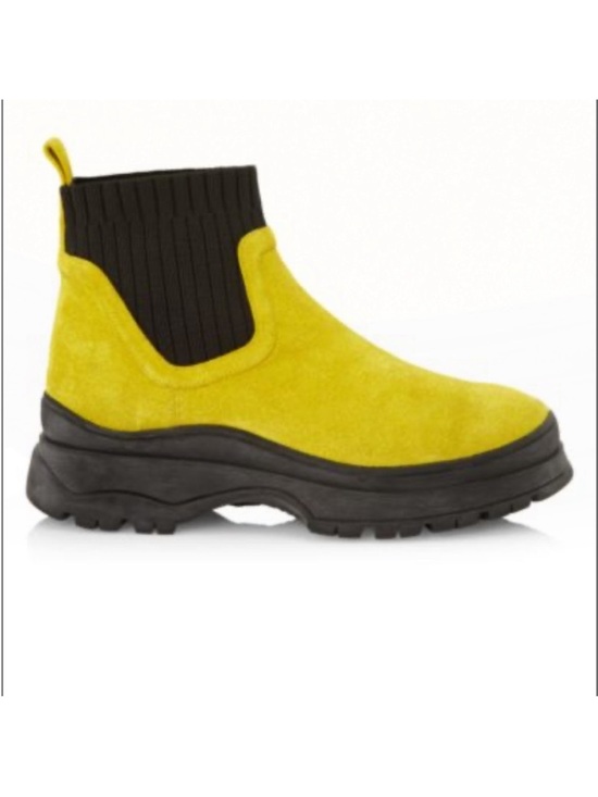 STAUD Shoes - Staud Women Bow Chelsea Suede Lug Sole Boots Yellow Green size 41 US 10